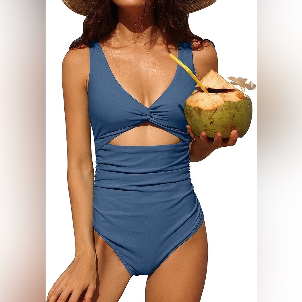 Twist V Cut-Out Ruched Swimsuit
